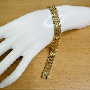 Gold Tone Woven Flat Chain Bracelet 9” Men’s Unisex